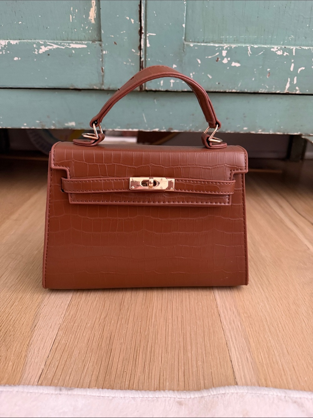 Brown Croc-Embossed Mini Top Handle Bag - Unbranded